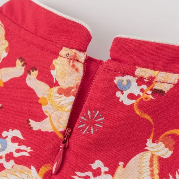 Chinese New Year Qipao Hanfu Red Floral Dress for Kids - Picture 5 of 6